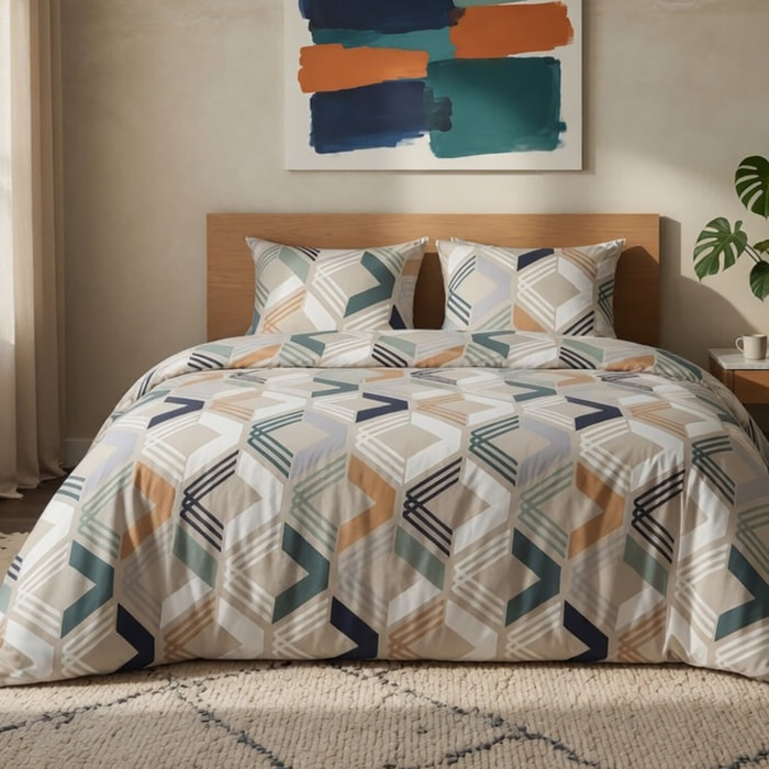 Parure housse de couette malte marine + 2 taies d'oreillers