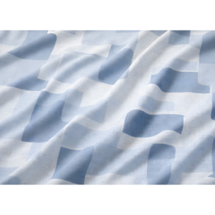 Parure Copripiumino 100% Cotone Made In Italy Fantasia Geometrica Disegno Brick Azzurro