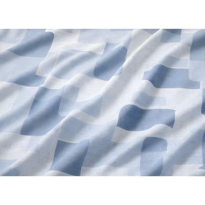 Parure Copripiumino 100% Cotone Made In Italy Fantasia Geometrica Disegno Brick Azzurro