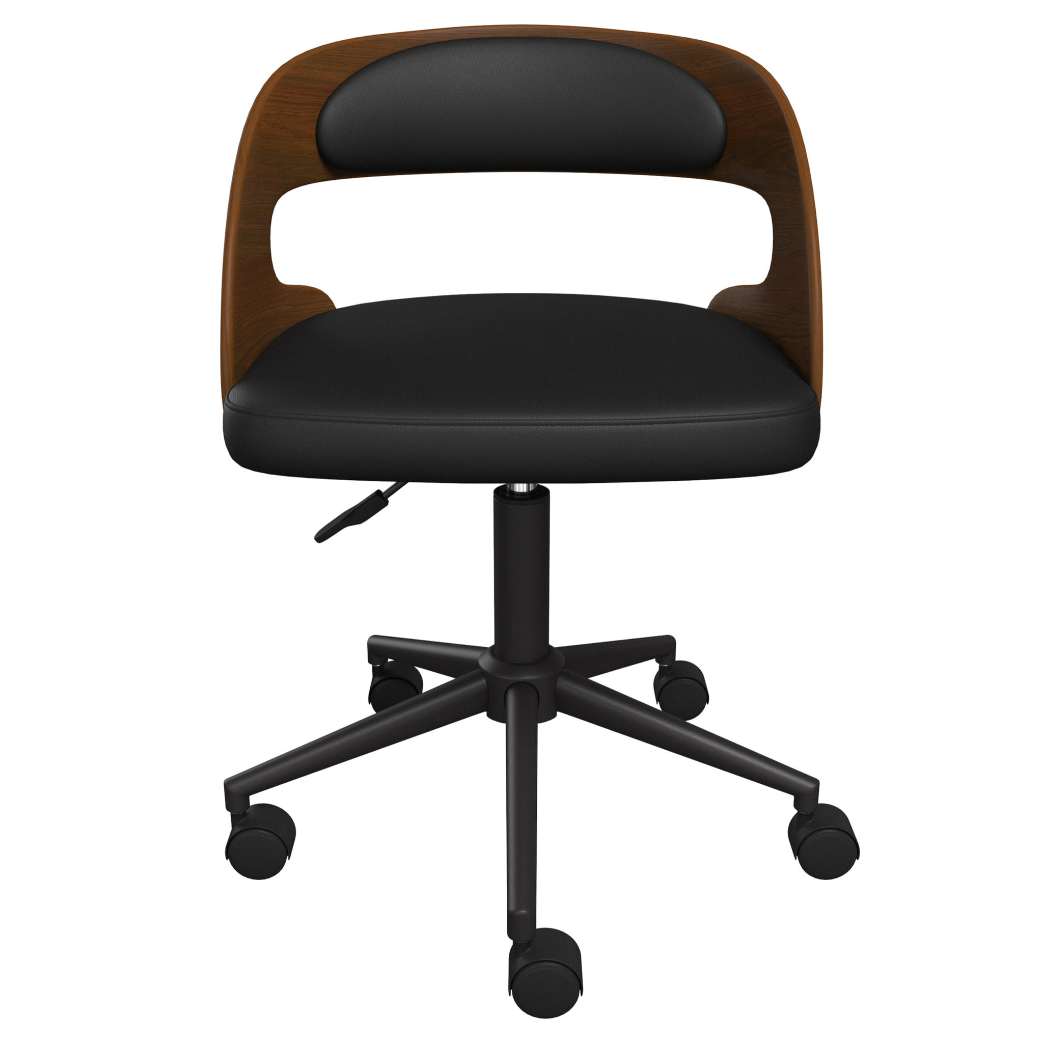 Chaise de bureau pivotante en bois foncé et PU noir - Louis