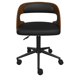 Chaise de bureau pivotante en bois foncé et PU noir - Louis