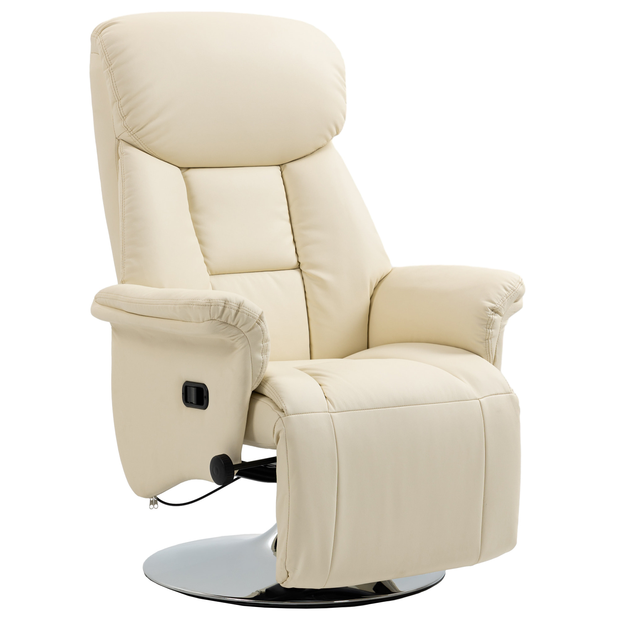 Fauteuil relax inclinable repose-pied réglable pivotant 360° piètement métal chromé revêtement synthétique crème