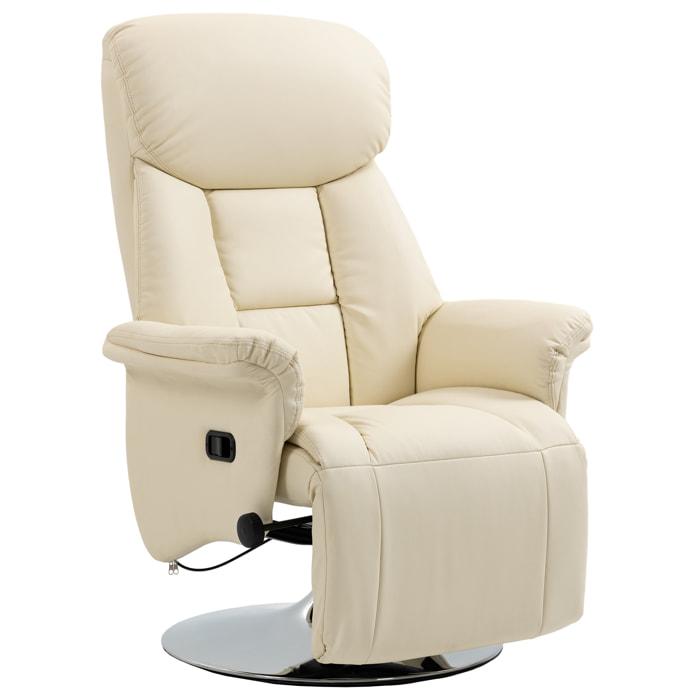 Fauteuil relax inclinable repose-pied réglable pivotant 360° piètement métal chromé revêtement synthétique crème