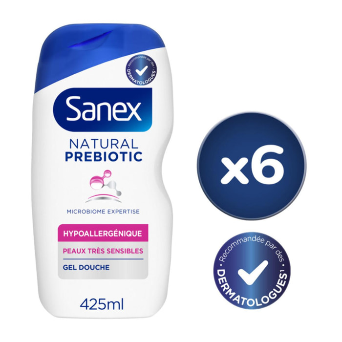 Pack de 6 - Gel douche Sanex Natural Prebiotic Hypoallergénique - 425 ml