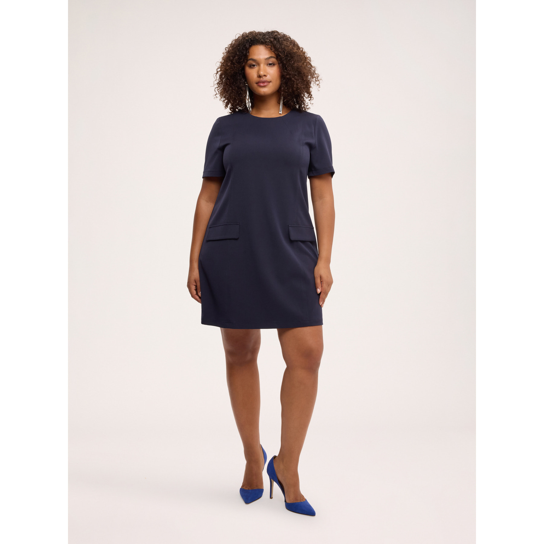 Fiorella Rubino - Vestido corto de línea A en punto Milán con bolsillos - Azul