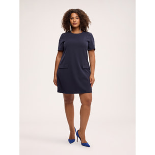 Fiorella Rubino - Vestido corto de línea A en punto Milán con bolsillos - Azul