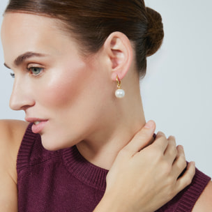 Pendientes de Perla Blanca acabados en oro amarillo de 18K- Unwe