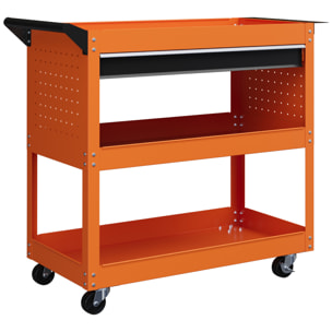 Servante d'atelier chariot à outils 2 étagères plateau grand tiroir tablette à outils acier orange