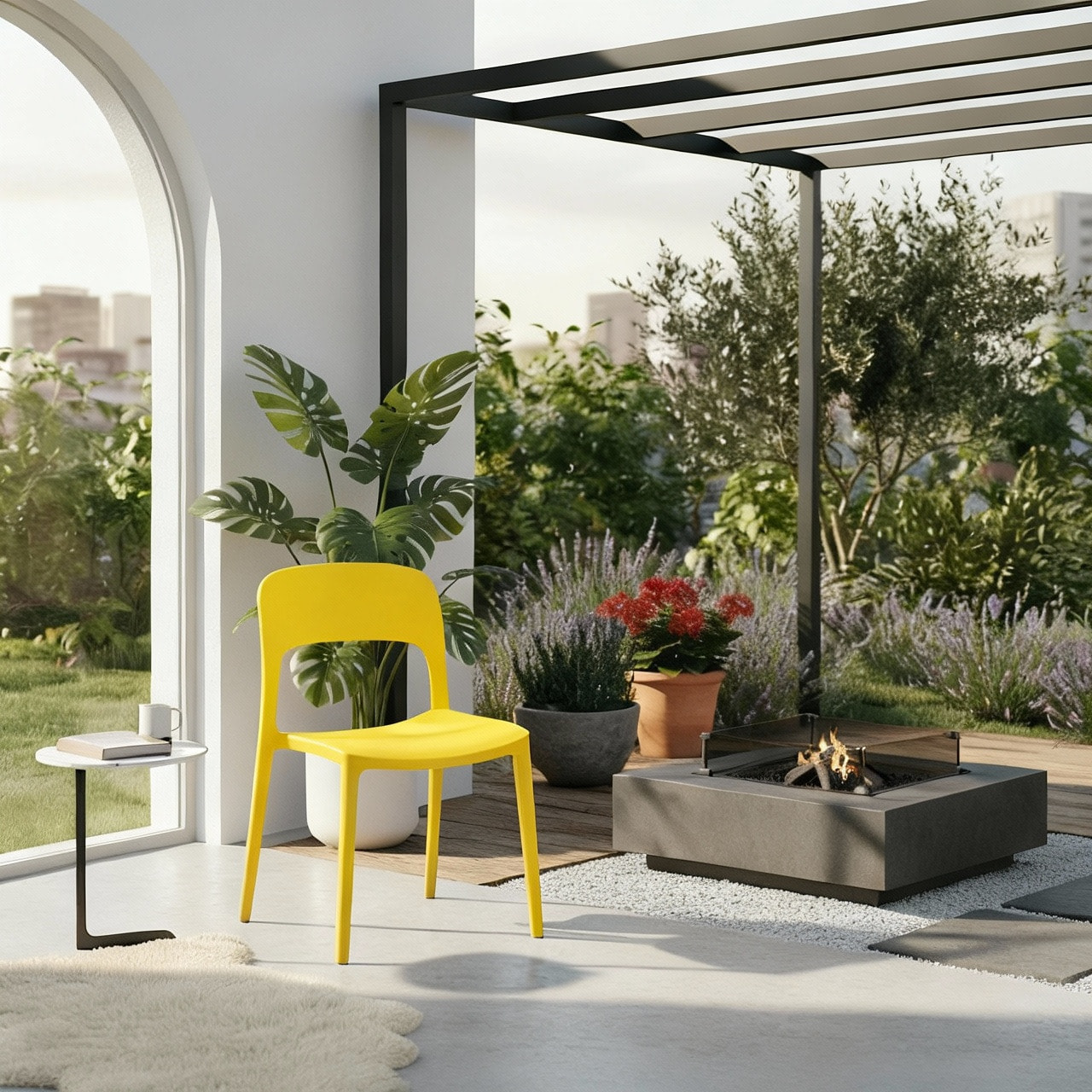 Set 4 Sedie Da Giardino In Polipropilene Impilabili Leggere E Resistenti Ideali Per Esterni Terrazze Giardini Bar Dehors Ristoranti Giallo