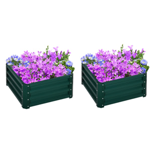 Lot de 2 carrés potagers dim. 60 x 60 x 30 cm tôle d'acier ondulé vert