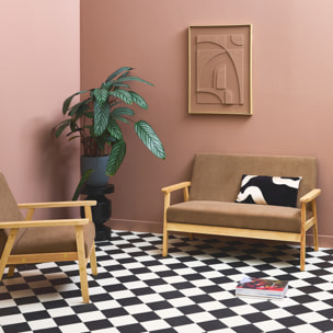 Banquette + fauteuil 3 places bois d'hévéa velours côtelé ISAK