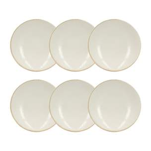 Lot de 6 assiettes creuses en porcelaine blanche et liseré beige 21cm NUANCE