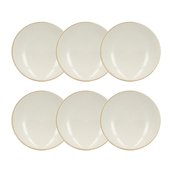 Lot de 6 assiettes creuses en porcelaine blanche et liseré beige 21cm NUANCE