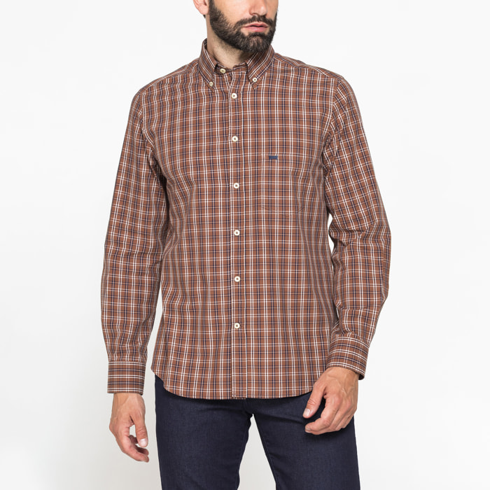 CAMICIA FANTASIA TINTO FILO CON COLLO BUTTON-DOWN