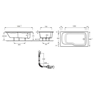 Pack baignoire bain douche 170 x 90 Malice version droite blanc mat + tablier en niche + pare bain + étagère