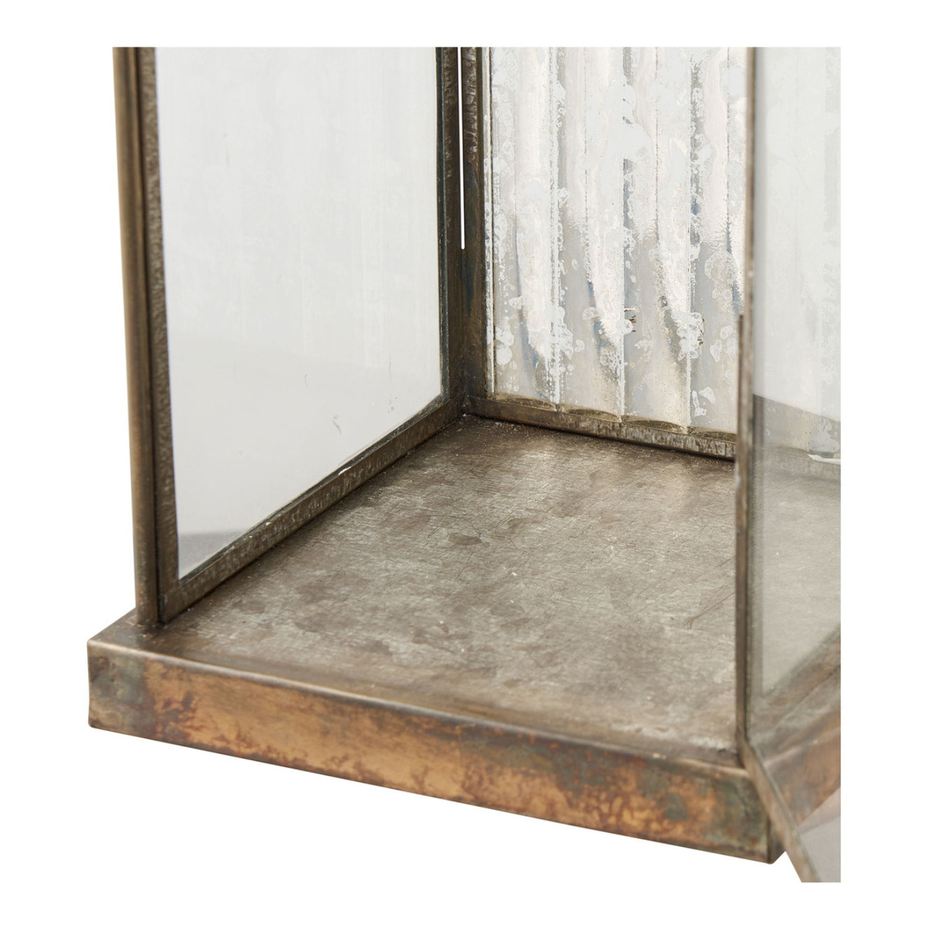 Lanterna Herslev media in vetro e metallo effetto ottone antico 12x12x49 cm