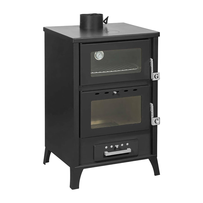 Stufa a legna Catena, Caminetto a legna, Focolare a legna, Stufa rustica, Made in Italy, 59x51 h92 cm, Nero