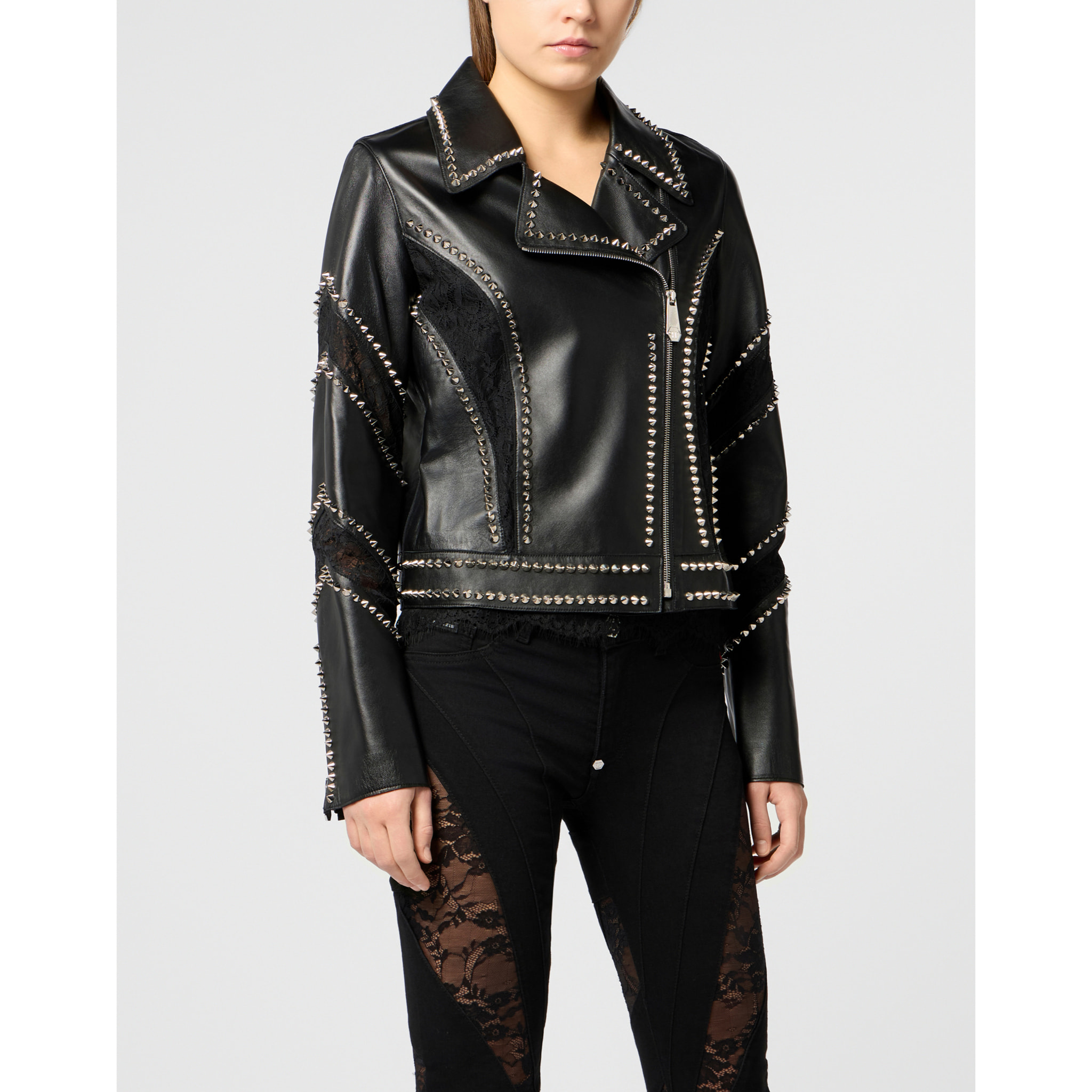 PHILIPP PLEIN Biker Jacket with Lace Inserts