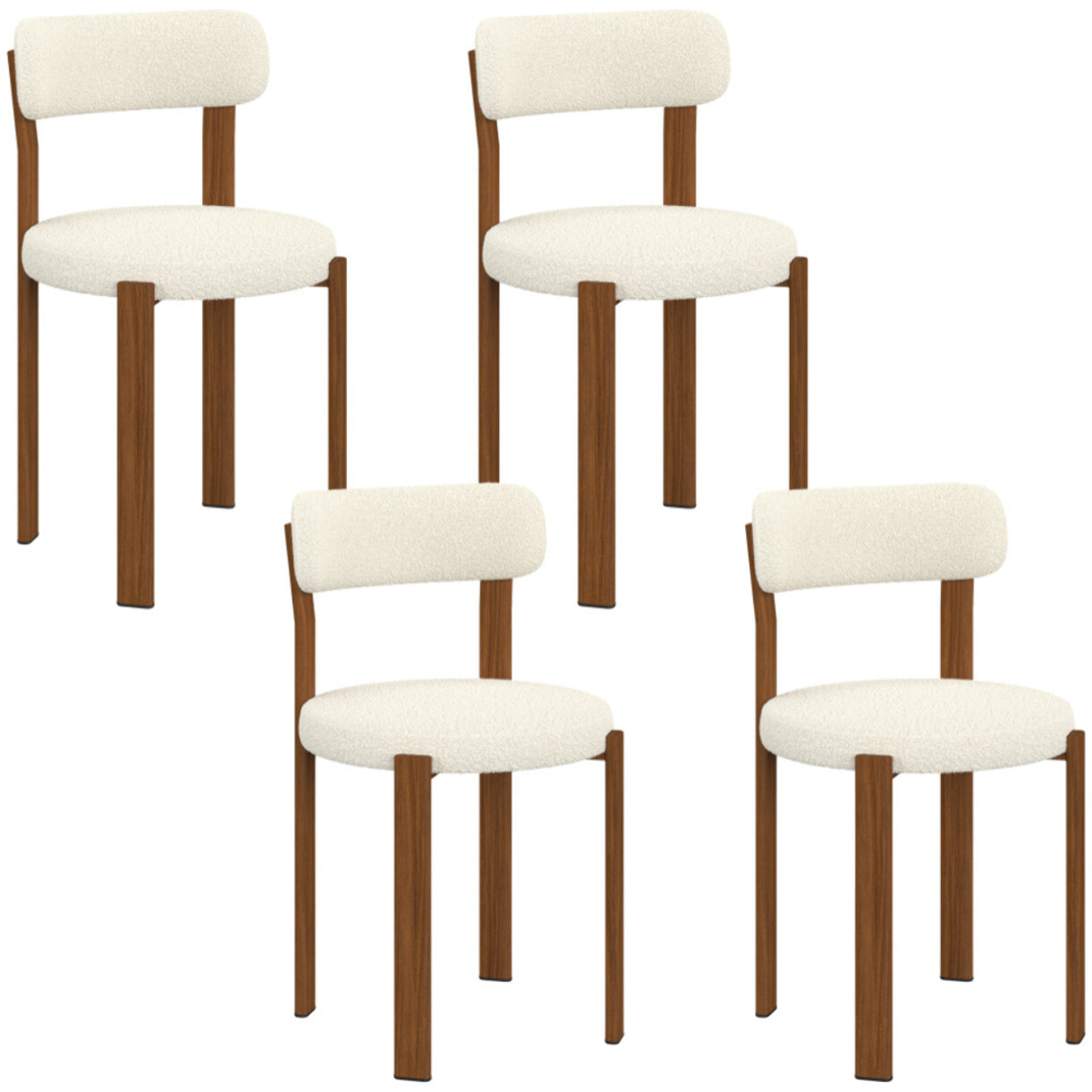 Chaises Ilona bouclette crème pieds effet noyer - lot de 4