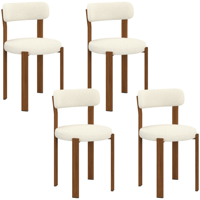 Chaises Ilona bouclette crème pieds effet noyer - lot de 4