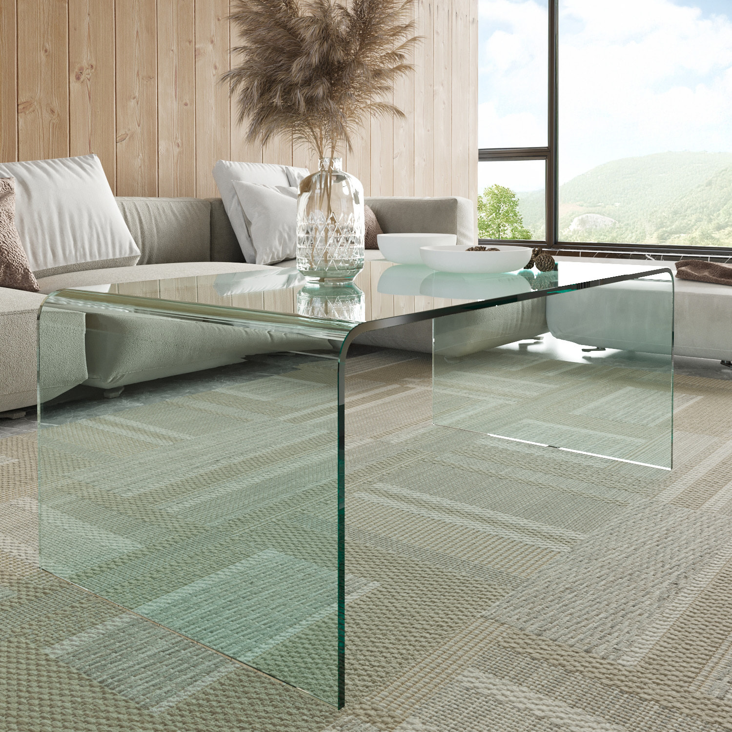 Tavolino Basso da Salotto Rettangolare in Vetro e Curvato (110 x 43 x 60 cm)- Luxury Z-01 - Design curvo e Moderno