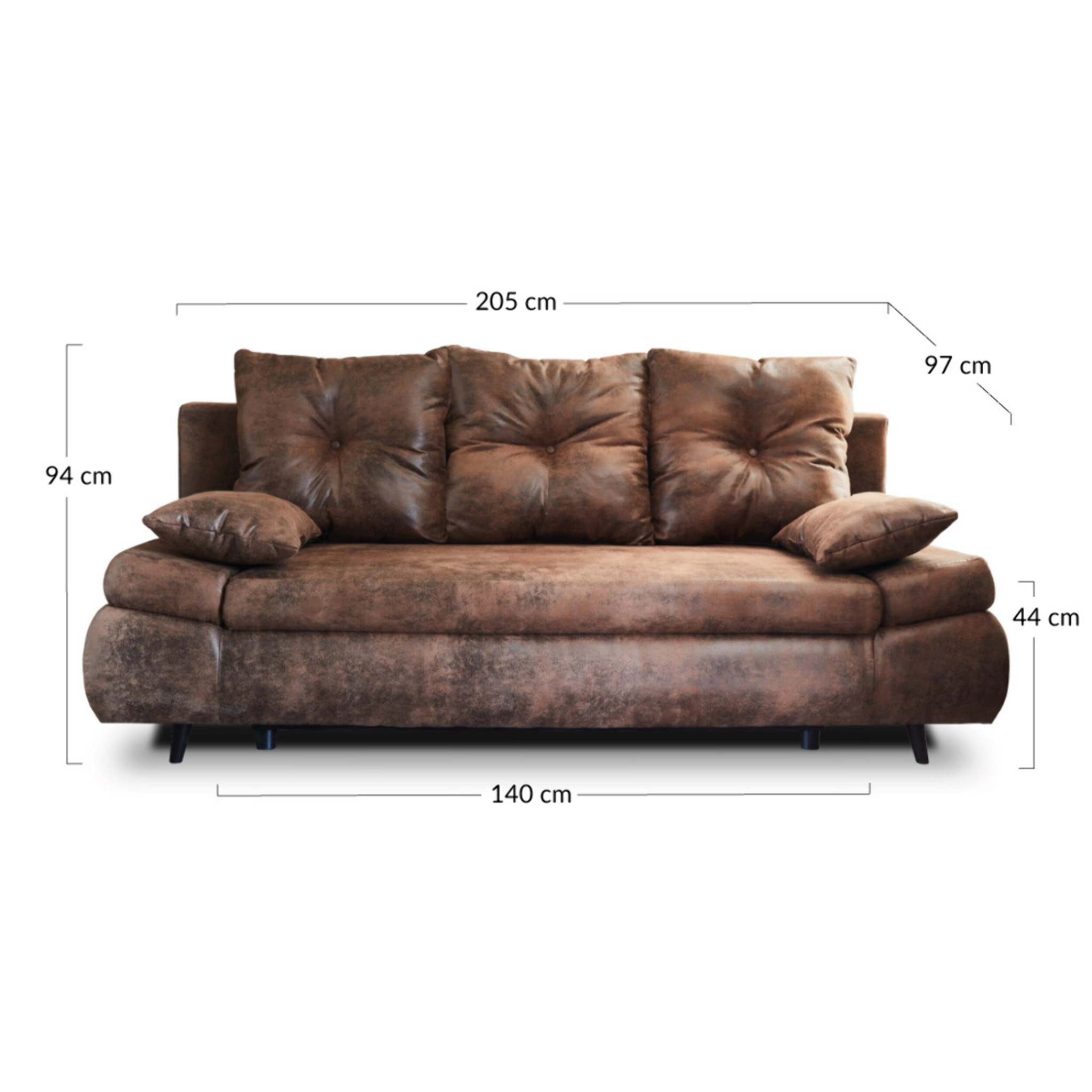 Larson - Canapé droit 3 places convertible - avec coffre de rangement - style industriel - Marron