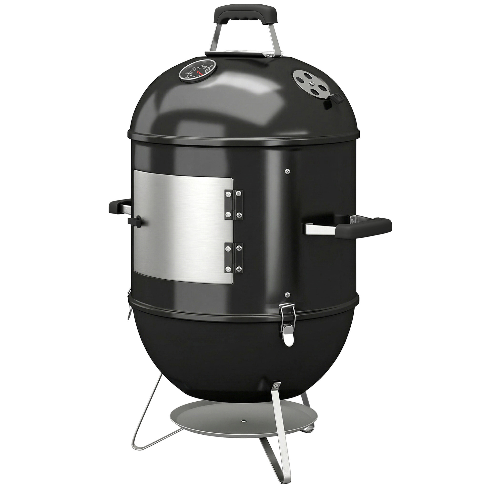 Barbecue braséro fumoir 3 en 1 - 3 grilles de cuisson, thermomètre - noir