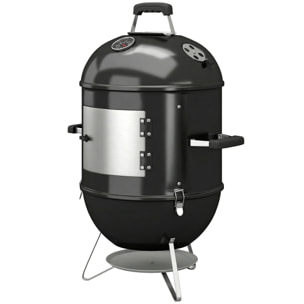 Barbecue braséro fumoir 3 en 1 - 3 grilles de cuisson, thermomètre - noir