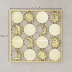 Decoración de Metal para Pared de Fases Lunares, Adornos de Pared Metálicos Multidireccional con 16 Discos, para Salón, Dormitorio, Pasillo, Dorado
