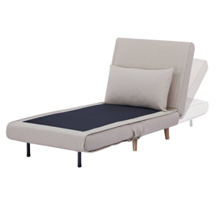 Chauffeuse convertible tissu piétement bois 1 place beige Guest