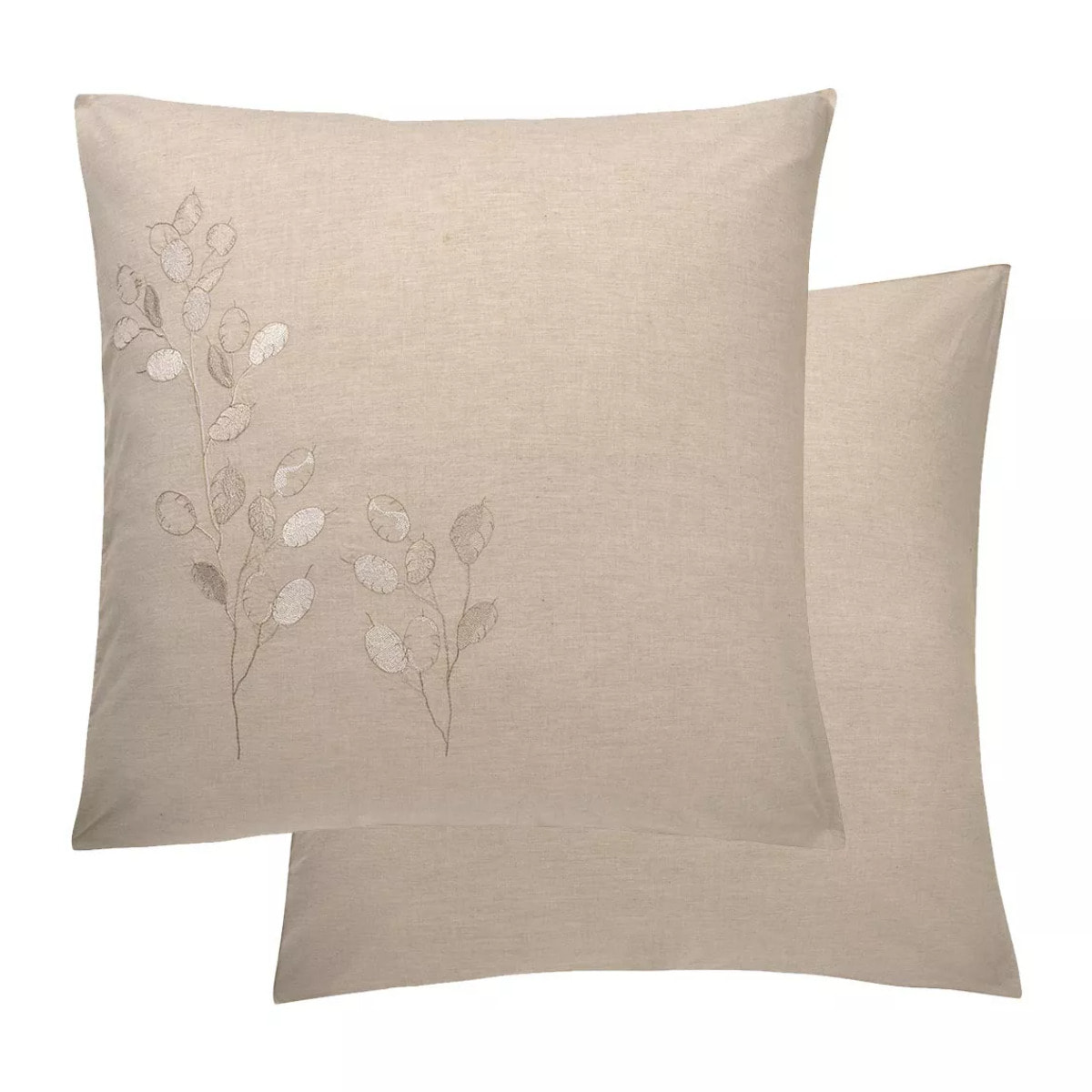 Taie d'oreiller pur coton lavé tissé teint brodé beige Monnaie du pape naturel