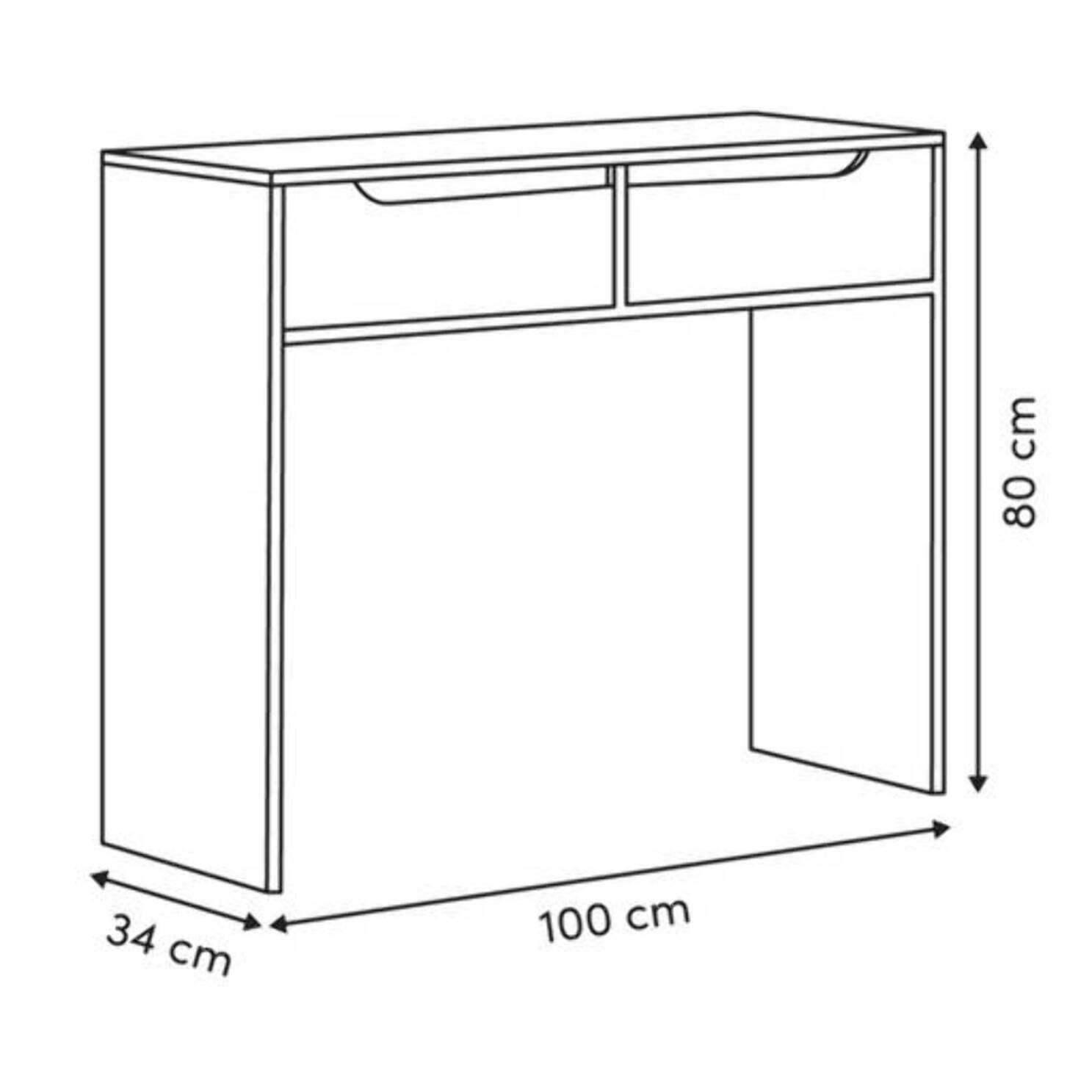 Console Luma rectangulaire 34x100cm 2 tiroirs blanc