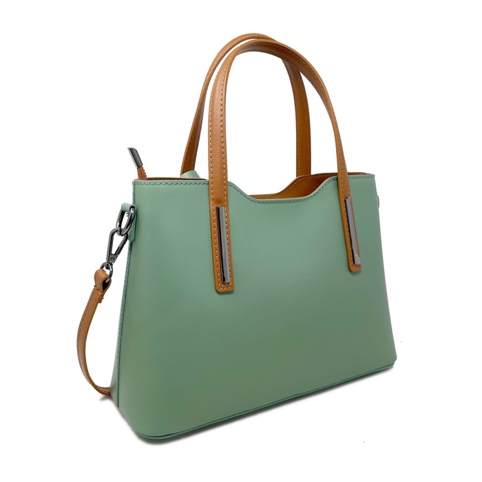 Chicca Borse - Borsa a Mano Donna in Vera Pelle - Colore Salvia - Cuoio
