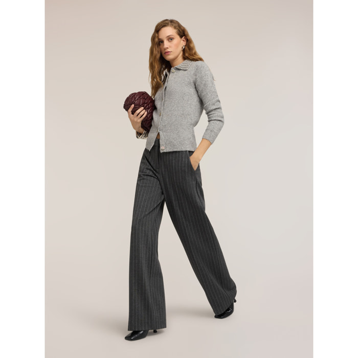 Motivi - Pantaloni palazzo gessati in punto milano - Grigio