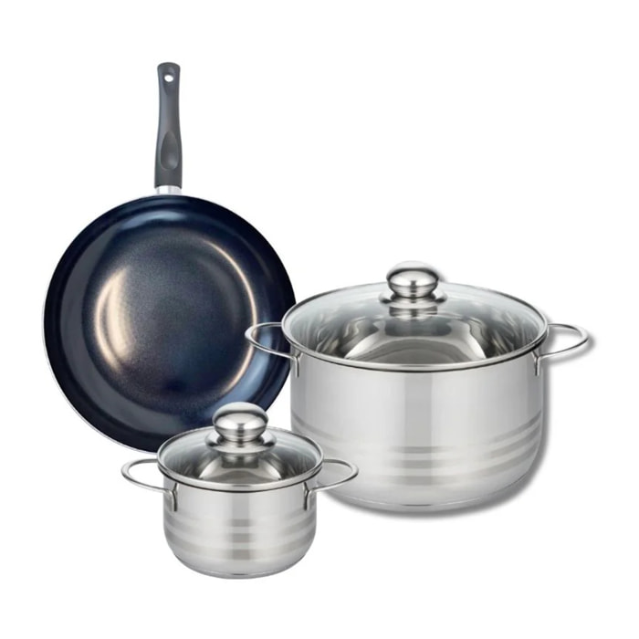Ensemble de 1 Poêle de cuisson 24 cm et 2 faitouts 14 et 24 cm Elo Prima Brillant