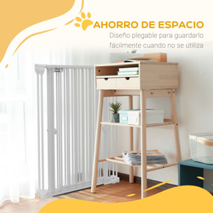 Barrera para Perros de Acero Valla para Mascotas Plegable de 3 Paneles con Doble Cerradura y Función de Bloqueo Auxiliar para Puerta Pasillo Escalera 206x90 cm Blanco