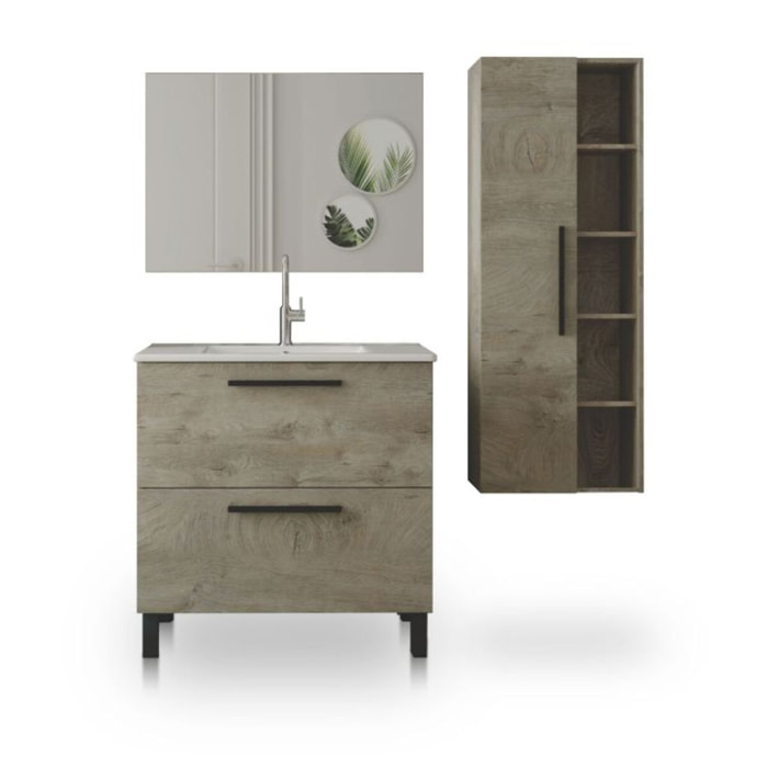 Pack de baño con lavabo cerámico y columna Sense Plus V2 Roble Alaska