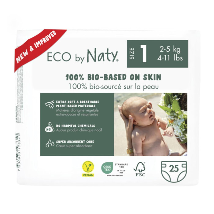 Pack de 4 - Naty - 25 Couches écologiques - T1, 2-5kg
