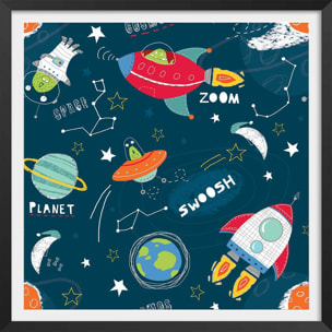 Affiche enfant happy cosmos Affiche + cadre en bois - Noir