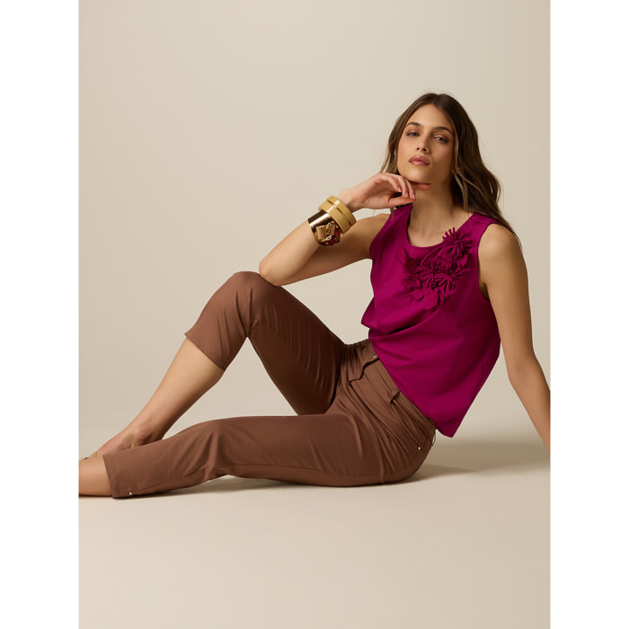Oltre - Pantaloni capri misto cotone - Beige