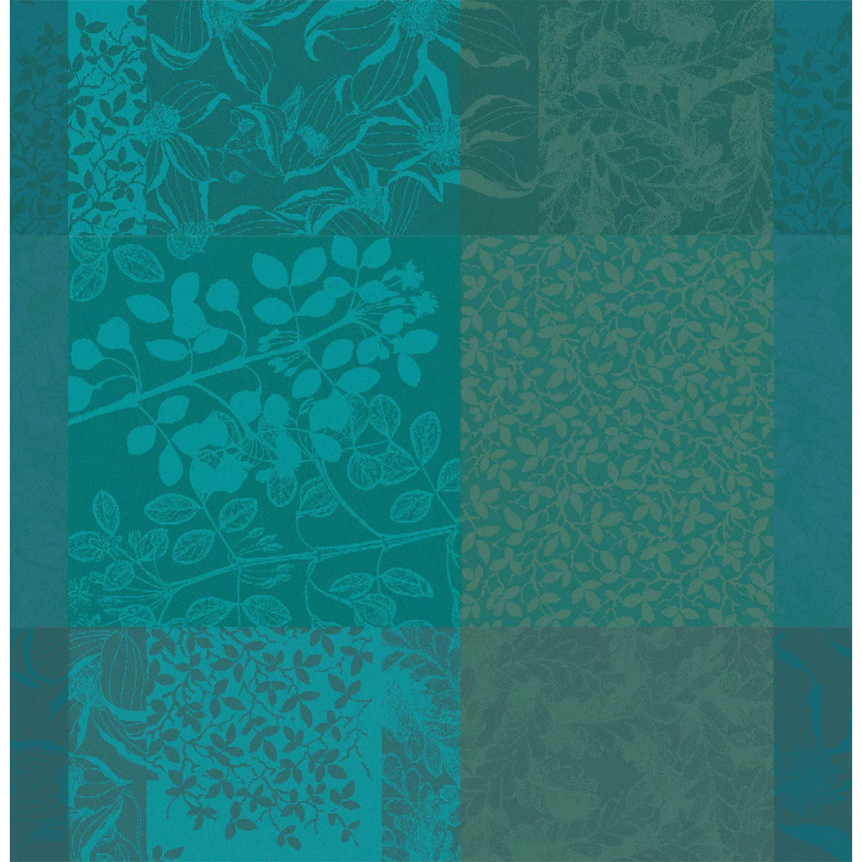 Serviette pur coton motif jacquard vert Mille rameaux emeraude