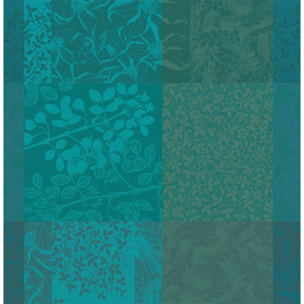 Serviette pur coton motif jacquard vert Mille rameaux emeraude