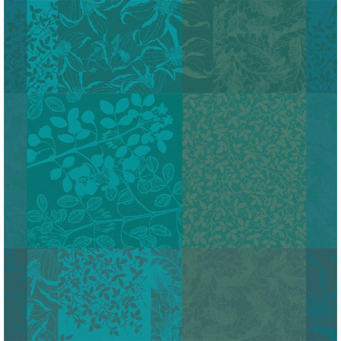 Serviette pur coton motif jacquard vert Mille rameaux emeraude