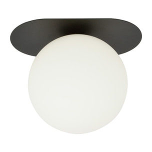 Lampada da soffitto Plaza nera con diffusore in vetro opalino