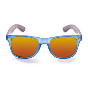Gafas de sol LENOIR BIARRITZ TREE - De brazo marrón bambú con montura azul transparente / Revo roja