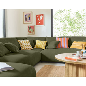Garance - canapé modulable d'angle droit - 8 places - en velours côtelé - Vert
