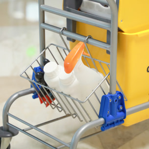 Chariot de lavage chariot de nettoyage professionnel en acier presse à mâchoire seau + rangements jaune