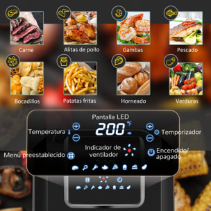 Freidora sin Aceite 6,5L 1700W Freidora de Aire Caliente con 8 Programas Pantalla LED Táctil Temperatura Ajustable Temporizador y Cesta Antiadherente 36,5x29x33,8 cm Negro