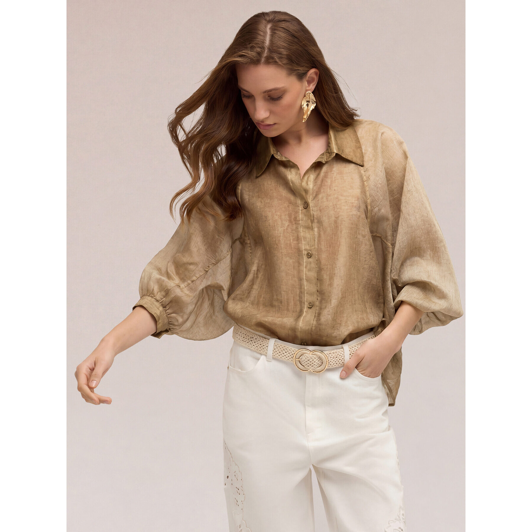 Motivi - Camicia over misto lyocell - Beige