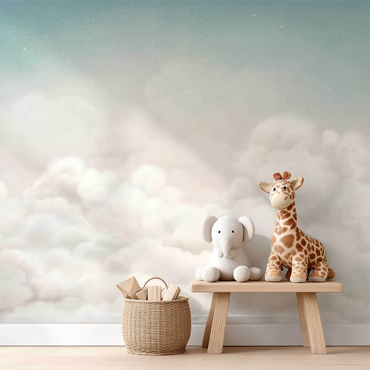 Papier peint nuages doux chambre bébé - Nuages de Ouate Intissé